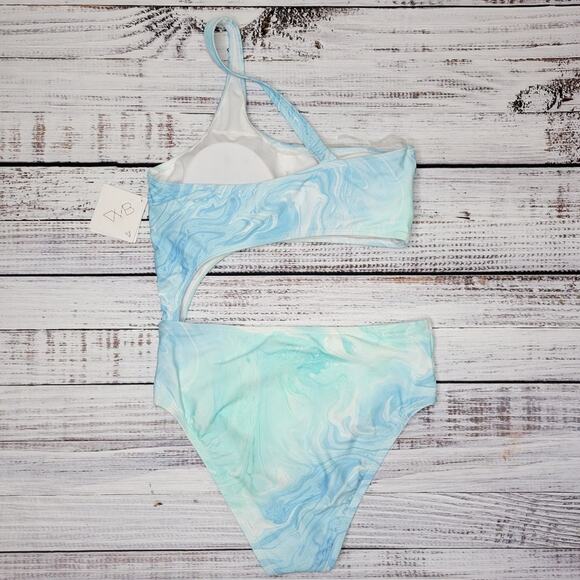 VYB Cut Out Asymmetrical One Piece Swimsuit Tie Dye Blue White | Large - Picture 3 of 7